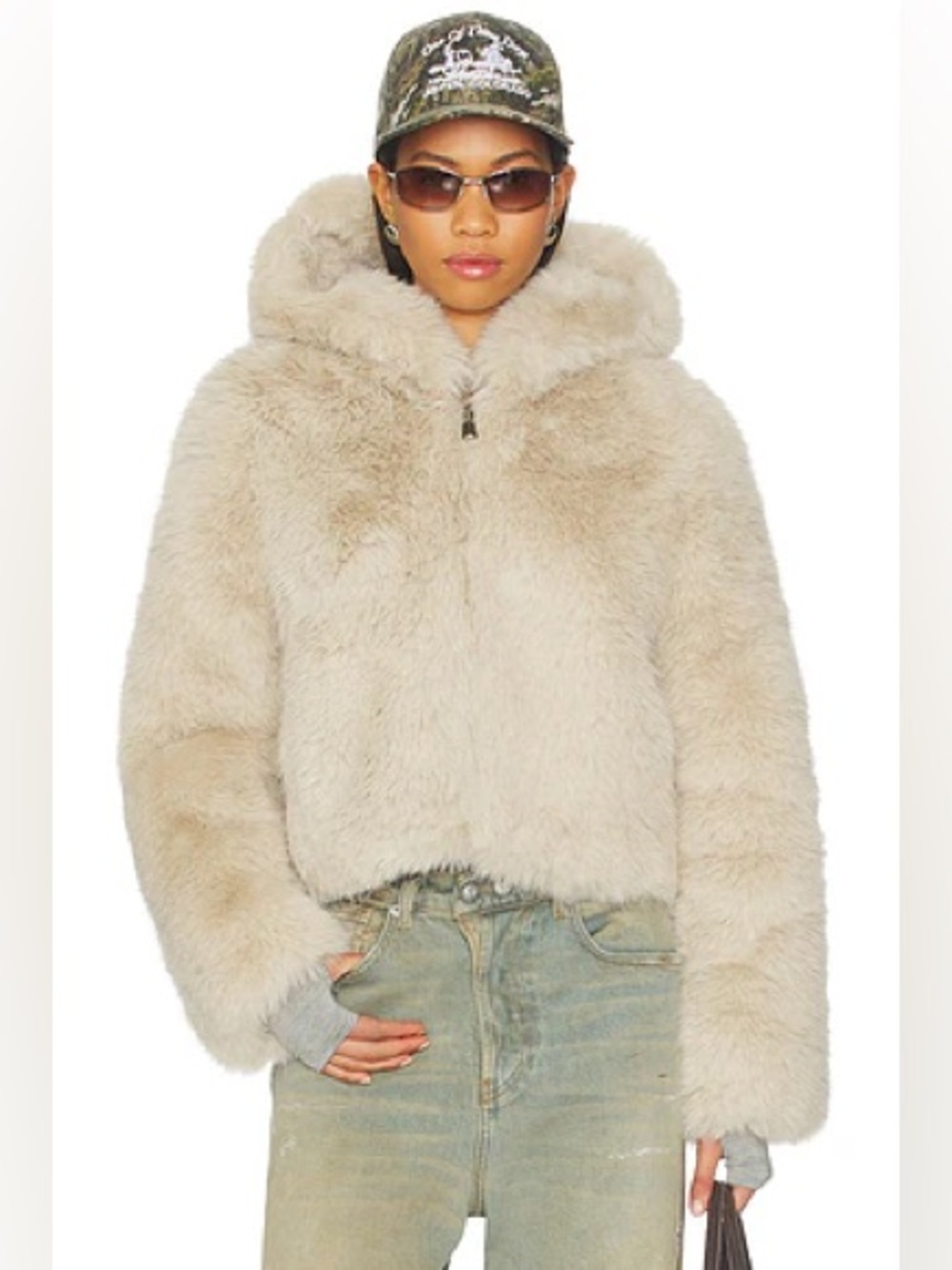 Free People Louder Please Faux Fur Jacket in Ivory